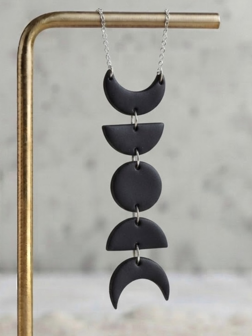 Crescent Moon Dangle Necklace - Lunar Phases Statement Pendant